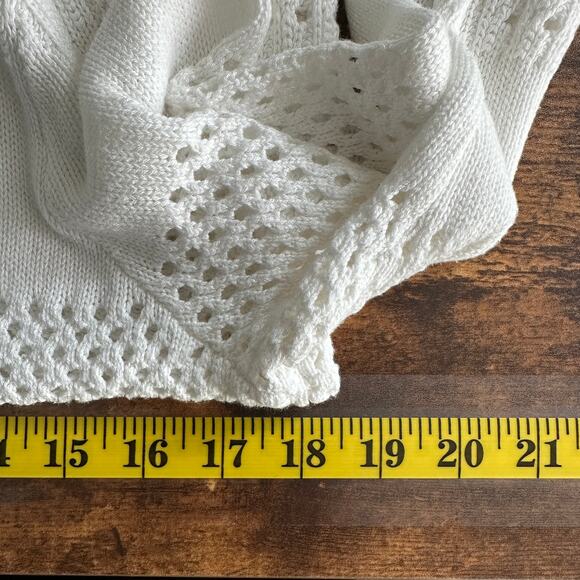 Cardigan Sweater White Medium Cotton Blend Open Crochet Kimono Boho Cottagecore - Picture 3 of 9